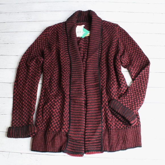 Matty M Women's Open Front Cardigan Sweater Coat Size XL Black Burgundy - Picture 1 of 8
